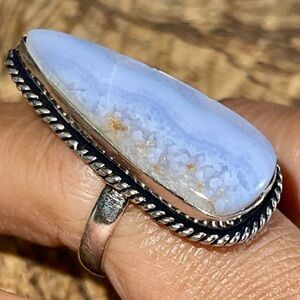 Pale Powder Blue Lace Agate Ring Size 6 1/2